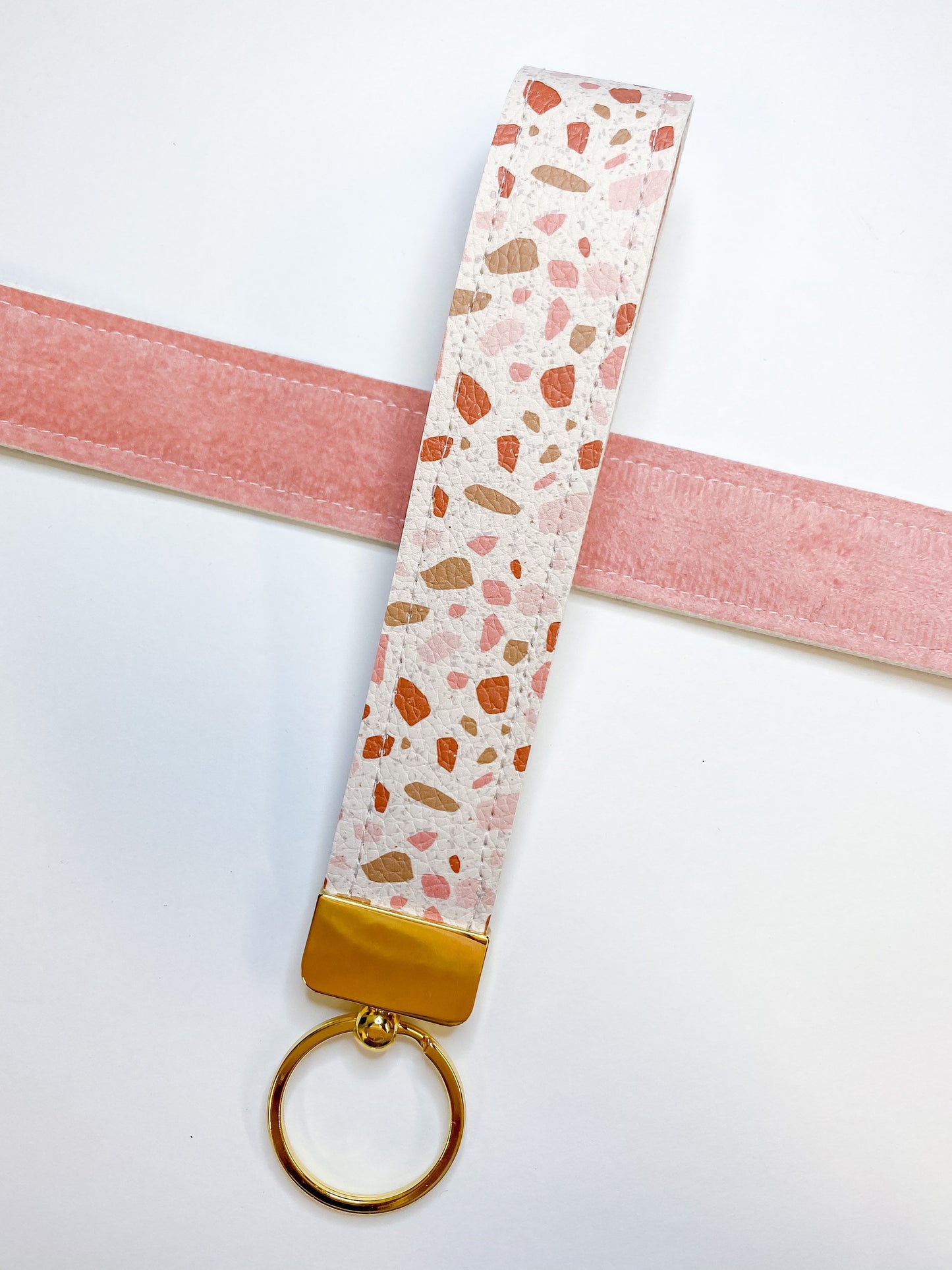 Terrazzo Faux Leather Wristlet Keychain