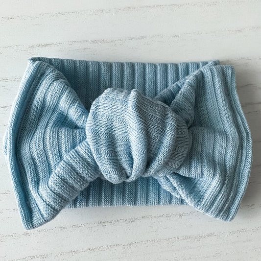 Blue Ribbed- Knotted Headwrap